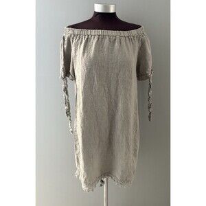 Lungo L'Arno Linen Dress Size M Gray Off the Shoulder Beach Lagenlook Minimalist